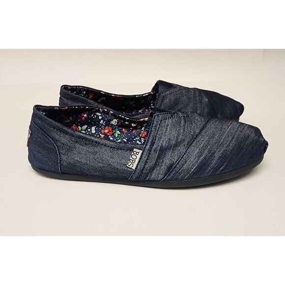 BOBS BY SKECKERS WOMEN'S CLASSIC SLIP-ON DENIM BLUE CASUAL FLAT SHOES SIZE 9.5 - Picture 10 of 11
